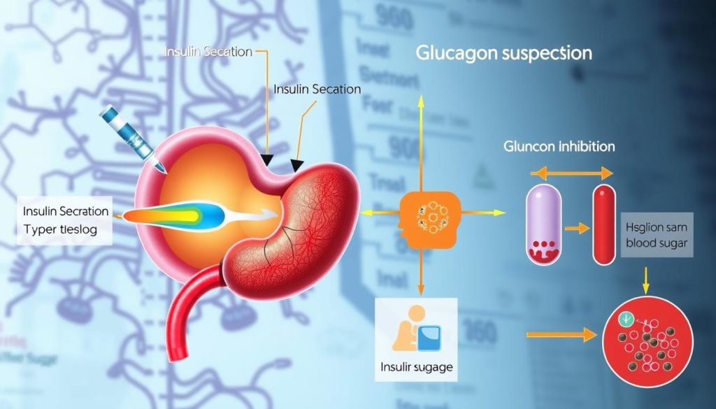 Insulin secretion and glucagon suppression in Type 2 diabetes treatment