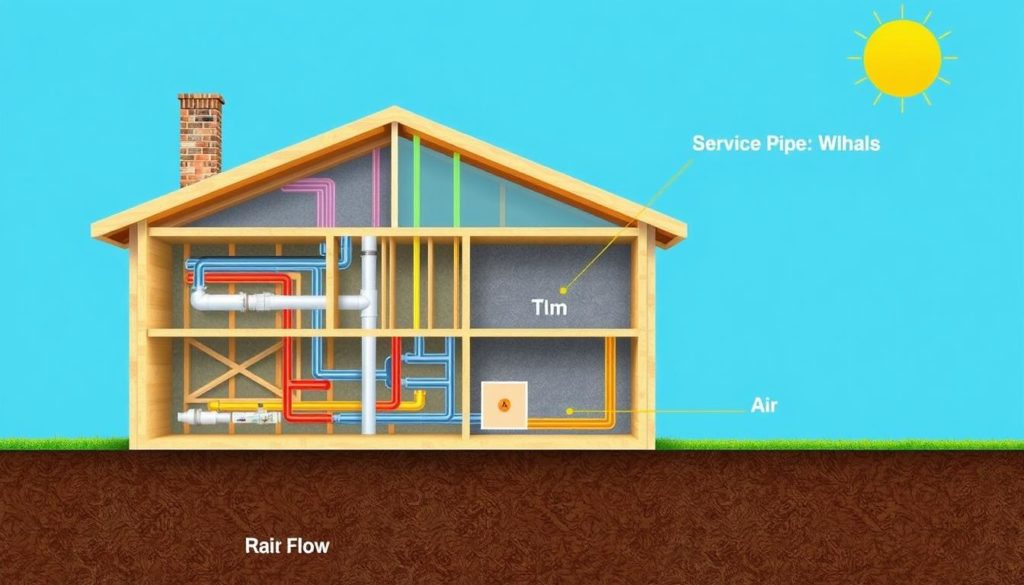 Service pipes and cavity walls affecting indoor air quality