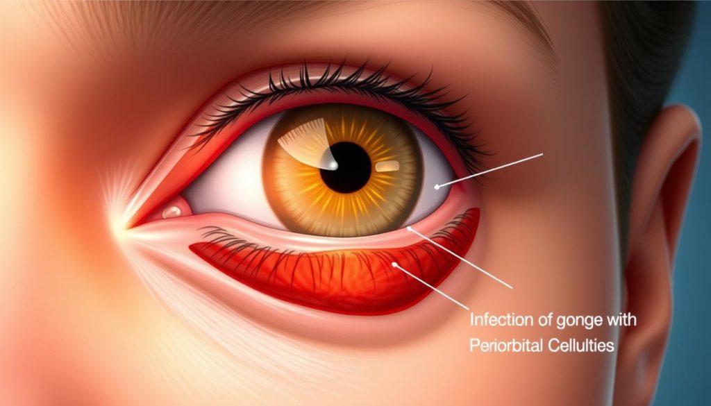 development of periorbital cellulitis