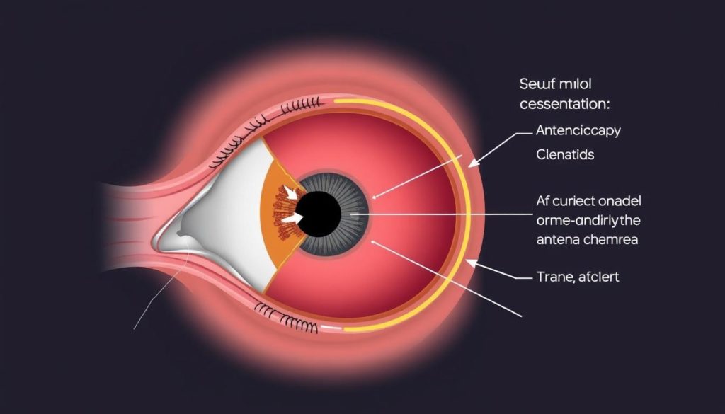 Diagram showing eye trauma leading to angle recession