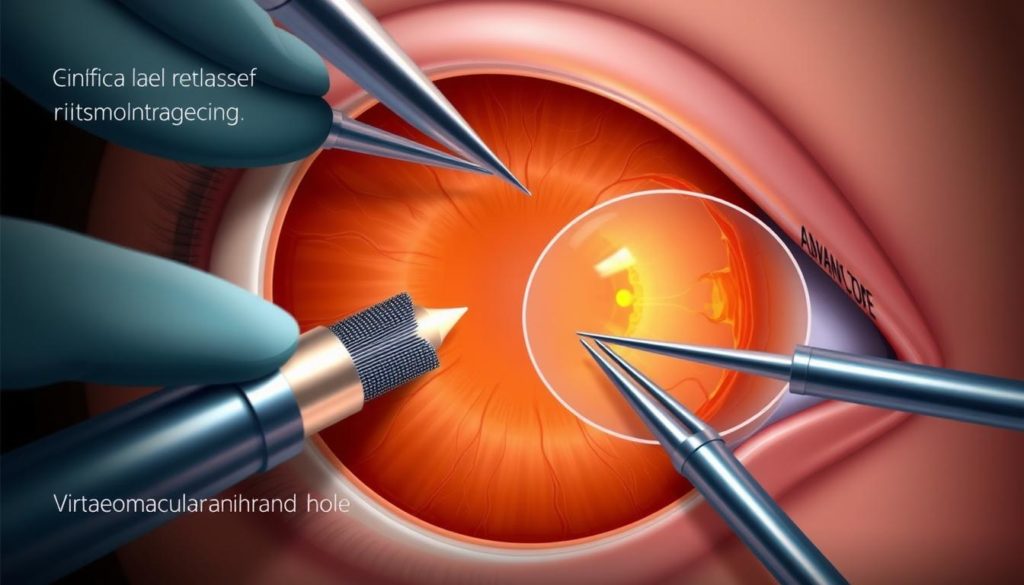 Vitreomacular adhesion release and macular hole repair